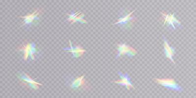 A collection showcasing stunning iridescent light reflections and beautiful flare effects in various styles and designs vector