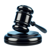 3D Render of Black Judge Gavel and Sound Block with Glossy Finish, Isolated on Transparent Background, Perfect for Law, Legal Services, Justice, Courtroom Illustrations and Legal Concepts png