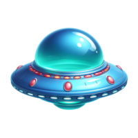 Futuristic 3D UFO spaceship icon isolated on transparent background, shiny alien spacecraft cartoon style for sci-fi games, space exploration, extraterrestrial and fantasy design projects png