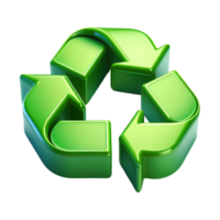 3D Green Recycle Symbol with Glossy Arrows Eco Friendly Environment Icon for Sustainability Waste Management and Recycling Concepts Isolated on Transparent Background png