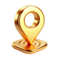 Golden 3D Location Pin Icon Modern Glossy Map Marker Symbol for Navigation GPS Travel and Position Concepts Isolated on Transparent Background png