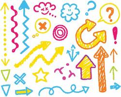 Abstract shapes and arrows drawn with crayons vector