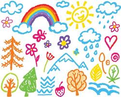 hand drawn illustrations of trees and mountains vector