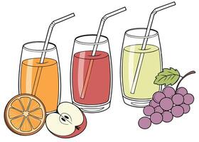 AFresh Fruit Juice Set with Orange Apple and Grape vector