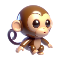 Cute 3D cartoon monkey character with big eyes and glossy surface sitting on transparent background for kids design animal mascot toy or jungle themed projects png