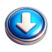 3D Glossy Blue Download Button with Down Arrow Isolated on Transparent Background for User Interface Icons Web Design Elements or App Download Graphics png