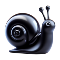 3D glossy black snail cartoon character with shiny shell and cute eyes isolated on transparent background for educational or animal themed design png