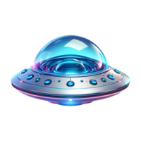 Futuristic cartoon ufo spaceship with glowing lights and glass dome 3d render isolated on transparent background for science fiction and space themed designs png