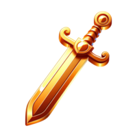 Golden Medieval Sword 3D Illustration with Shiny Blade and Decorative Hilt Isolated on Transparent Background for Game Icon, Fantasy, and Weapon Design Concepts png