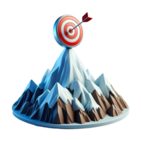 3D Illustration of a Mountain with a Target and Arrow Representing Goal Achievement png