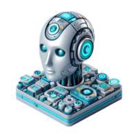 3D Futuristic Robot Head with Technology Circuit Board, AI and Digital Components Concept png