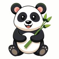 a cartoon panda holding bamboo sticks vector