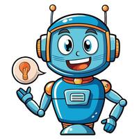 cartoon robot with idea light bulb vector