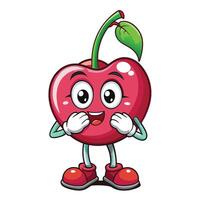 a cartoon cherry character with a face and hands vector