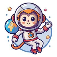 cartoon monkey astronaut in space with earth in background vector