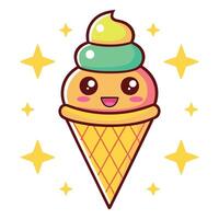 an ice cream cone with a smiley face on it vector