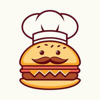 chef burger with mustache and mustache white background illustration vector