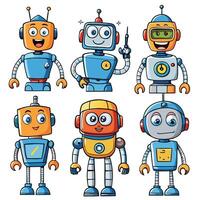 cartoon robots set of six characters vector