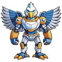 a cartoon eagle with wings and a robot arm vector