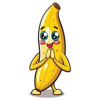 a cartoon banana character with eyes closed and hands folded vector