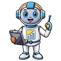 a cartoon robot holding a clipboard and pointing to the right vector