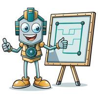 a cartoon robot standing next to a board with a diagram vector