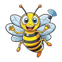 a cartoon bee with a wifi antenna vector