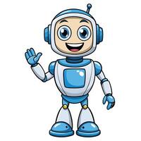 a cartoon robot waving and smiling white background vector
