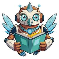 a cartoon bird with wings and a book vector