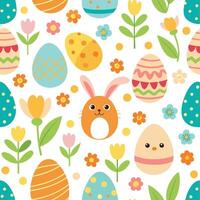 Easter Pattern with Eggs, Bunnies, and Flowers vector