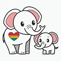 an elephant and a baby elephant with a rainbow heart vector