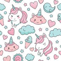 Cute unicorn and cloud pattern vector