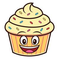 a cartoon cupcake with a smile on its face vector