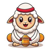 a cartoon sheep holding a golden bell vector