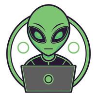 alien computer programmer icon illustration vector