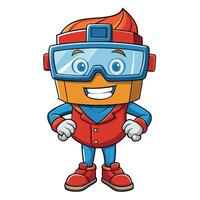 cartoon character of a robot with goggles and red jacket vector