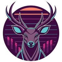 a deer head with horns in a retro style vector