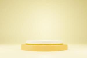 Podium yellow backdrop. Blank product shelf standing backdrop. 3D Rendering photo