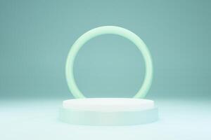 3D Rendering podium mint pastel backdrop. Blank product shelf standing backdrop photo