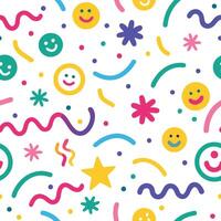 Vibrant abstract pattern with cheerful emoji faces and playful shapes vector