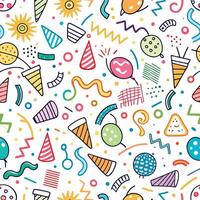 seamless pattern with colorful party items white background vector