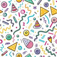 seamless pattern with party hats, confetti and other items vector