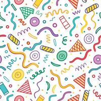 a colorful party pattern with white background confetti and streamers vector