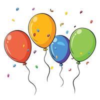 three balloons with confetti and colorful streamers vector