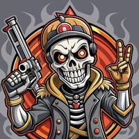 a cartoon skeleton with a gun and a skull mask vector