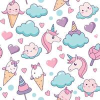 cute unicorn and ice cream pattern vector