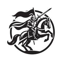 A knight on horseback with a sword and flag vector