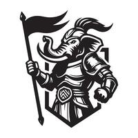 An elephant in armor holding a flag vector