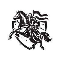 Knight on horseback with flag and sword vector