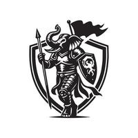 An elephant in armor holding a sword vector